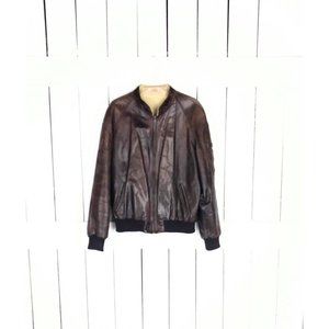 Saks Fifth Avenue mens vintage  brown leather bomber jacket